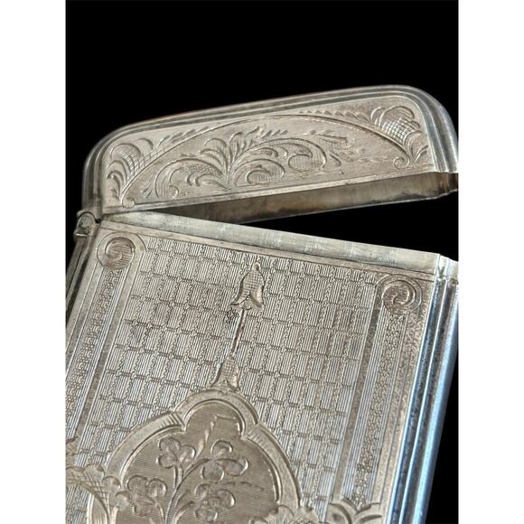 Sterling Silver Edwardian Engraved Cigarette Card Hinged Case 32.7g 925 - Picture 4 of 12